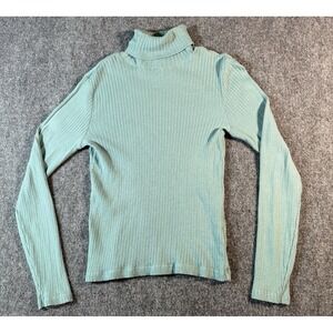 Sigrid Olsen Sweater Top Womens XS‎ Green Cable Knit Turtleneck Long Sleeve